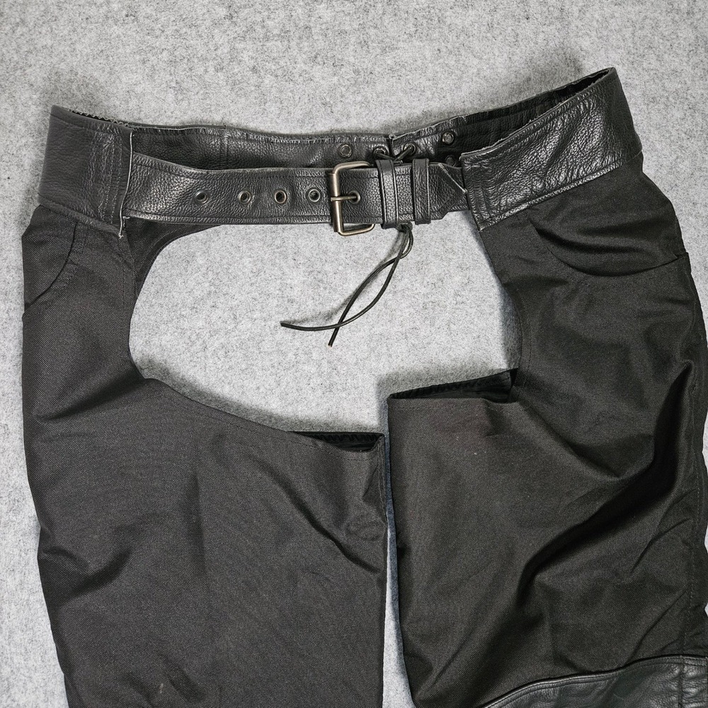 Unik Premium Black Textile and Leather Motorcycle Riding Chaps Mens Medium - Picture 6 of 8